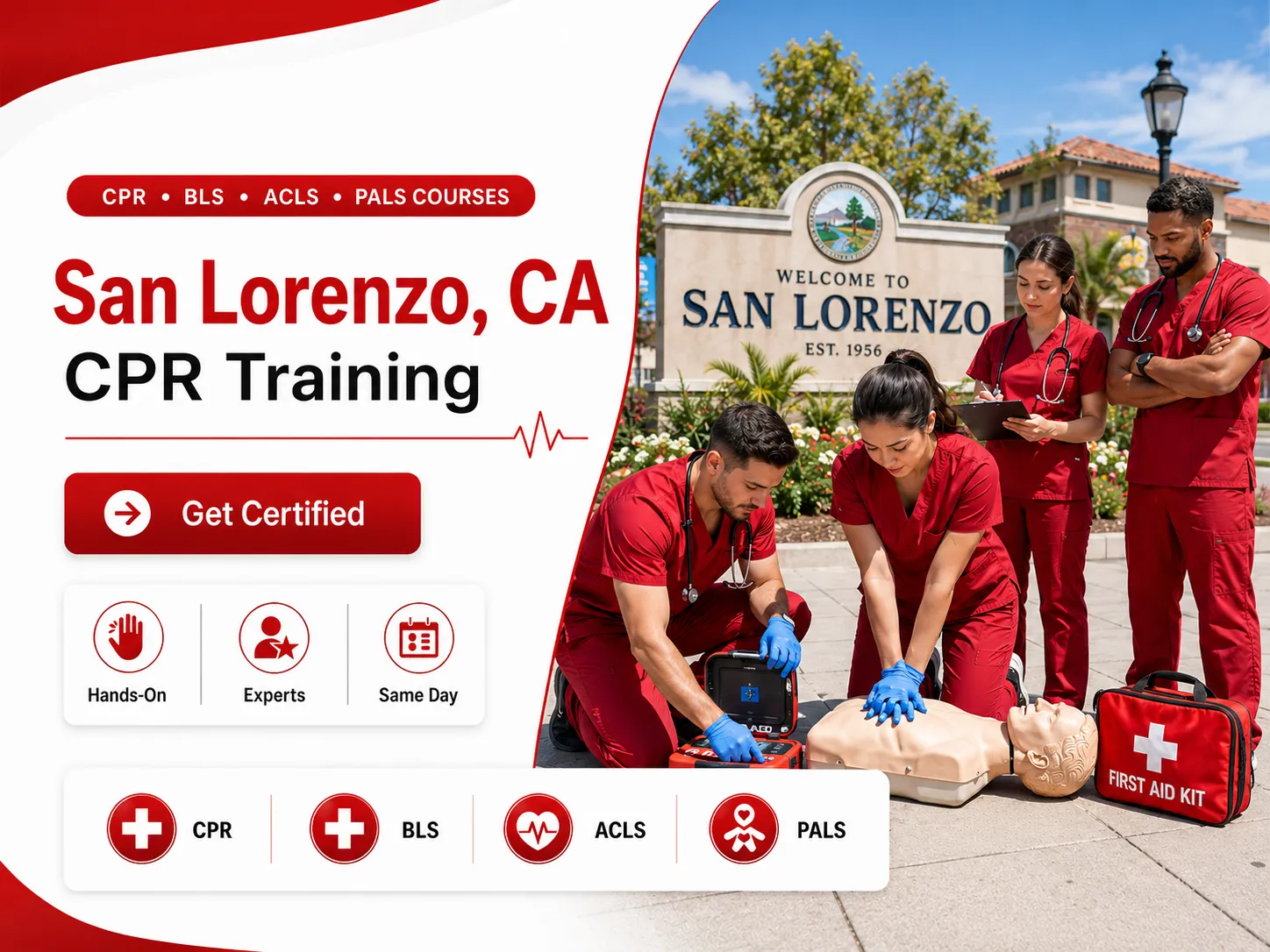 CPR mannequin practice during BLS certification class in San Lorenzo, CA