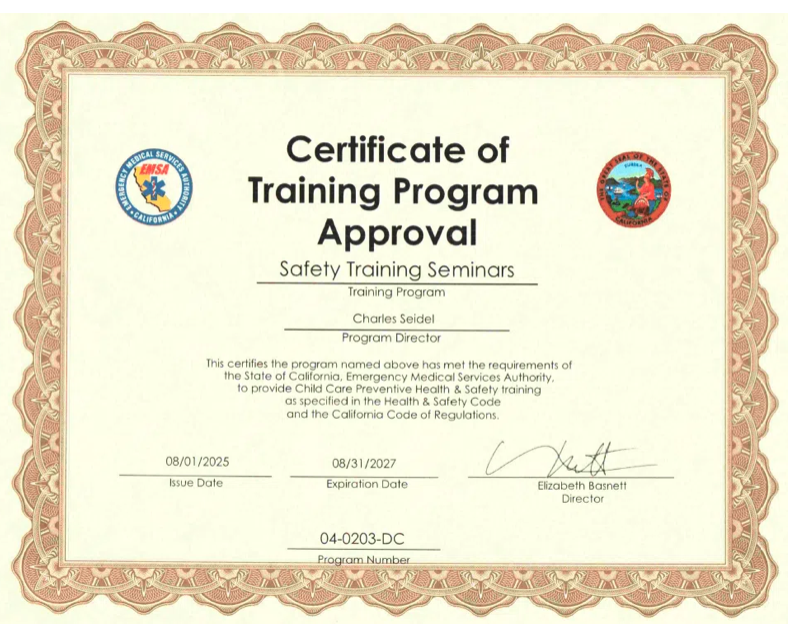 EMSA Health Safety Course Certificate